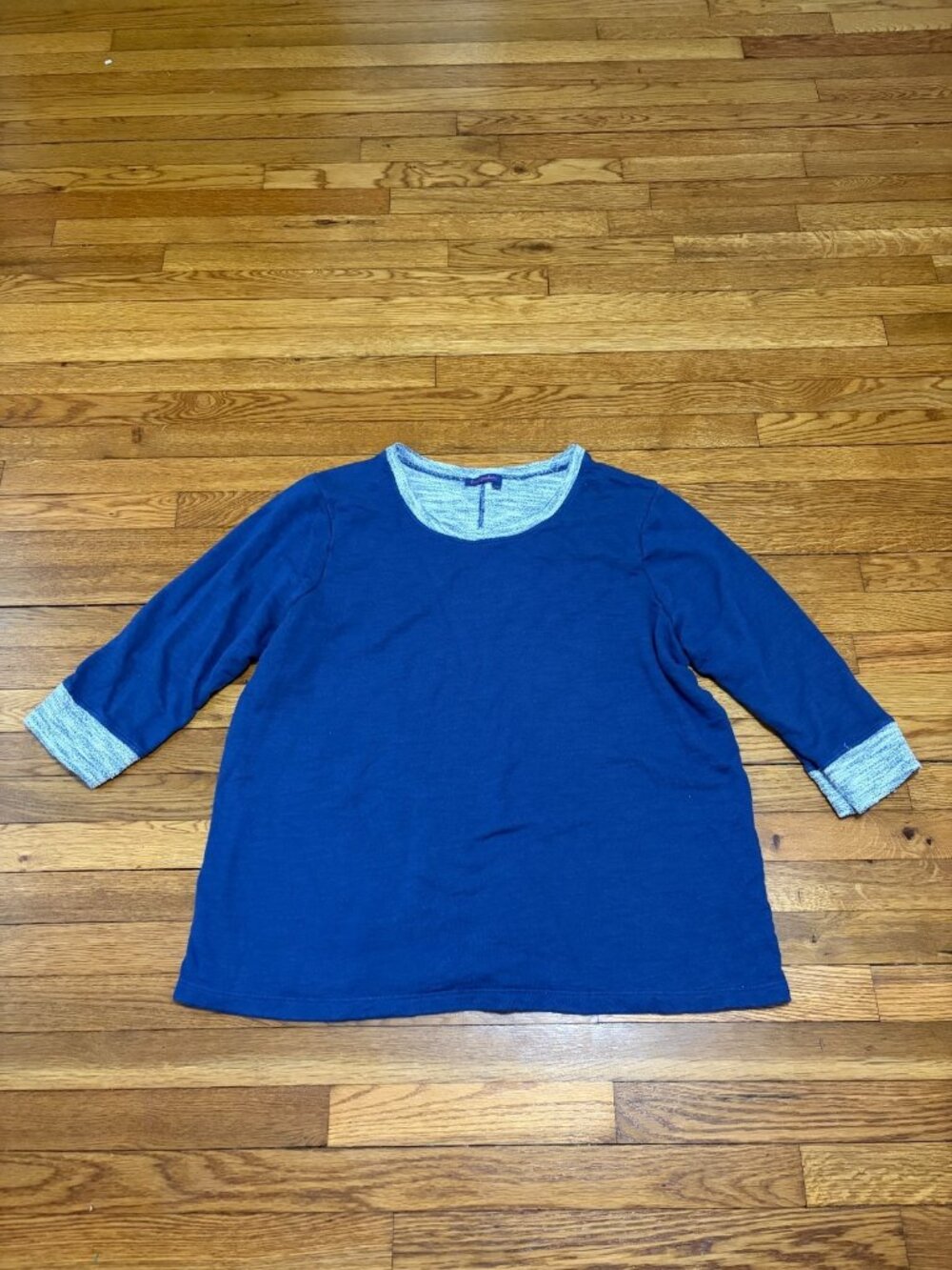 Fresh Produce Womens 3/4 Sleeve Terry Knit Top Plus Size 2X Blue Cotton Modal